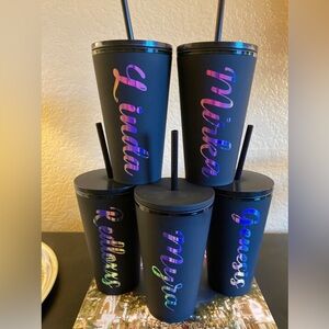 One Personalized Matte Black Starbucks Tumbler with Iridescent Name grande